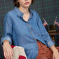 Chambray Collared 3/4 Tab Sleeve Button Down