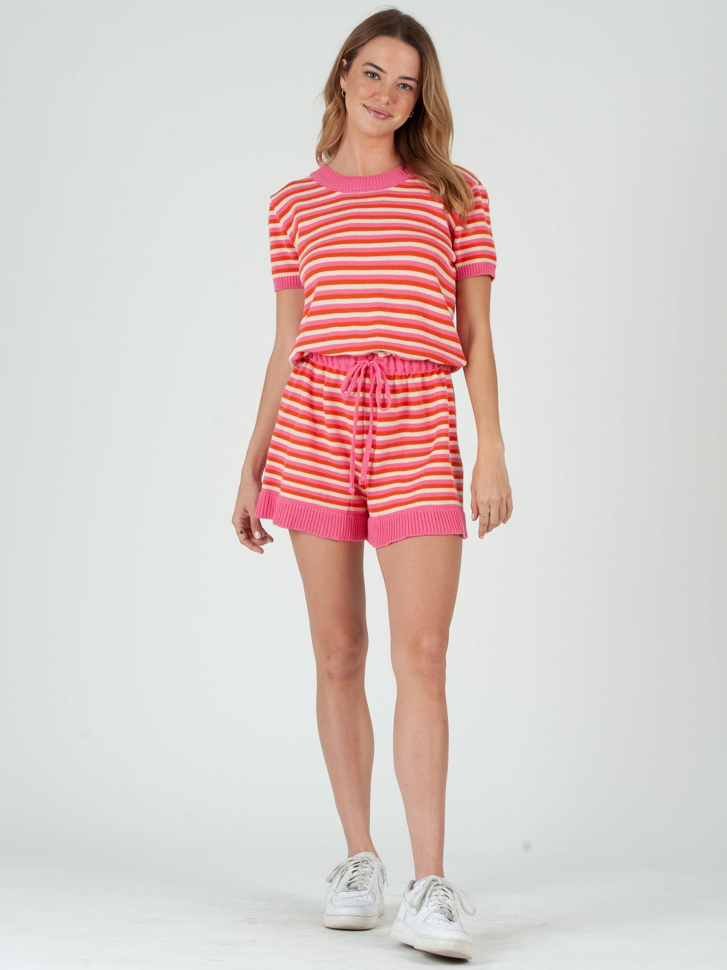 Pink + Orange Striped Knit Romper