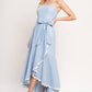 White & Blue Striped Ruffle Hem Midi Dress