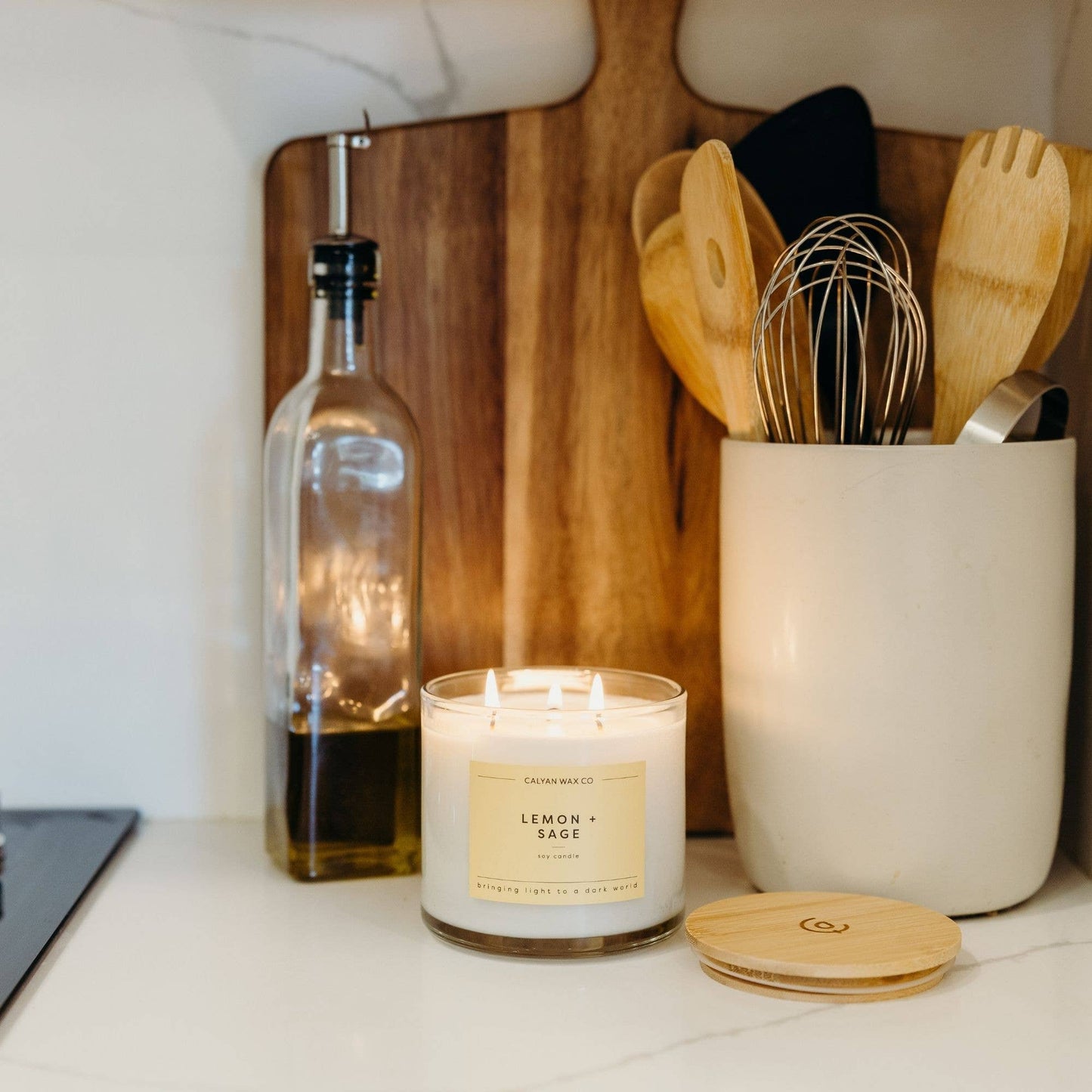 3 Wick Lemon + Sage Glass Tumbler Soy Candle