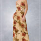 Fall Floral Satin Midi Slip V-Neckline Dress