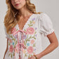 Off White Floral Embroidered Tie Front Top