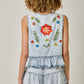Floral Embroidered Front Tie Ruffled Vest