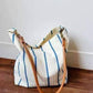 Blue Striped Cotton Canvas Tote Bag