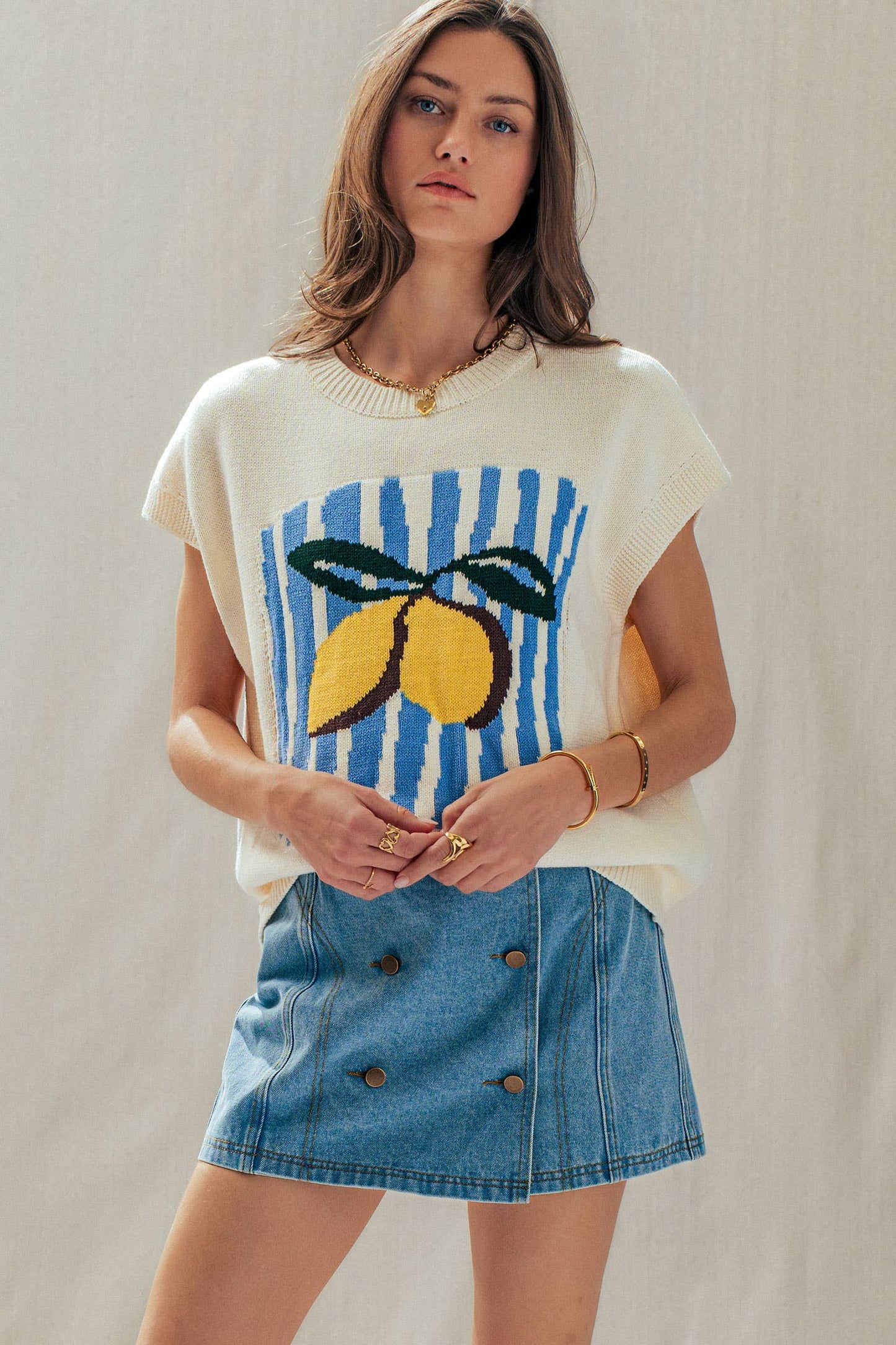 Lemon Graphic Knit Vest Citrus Top