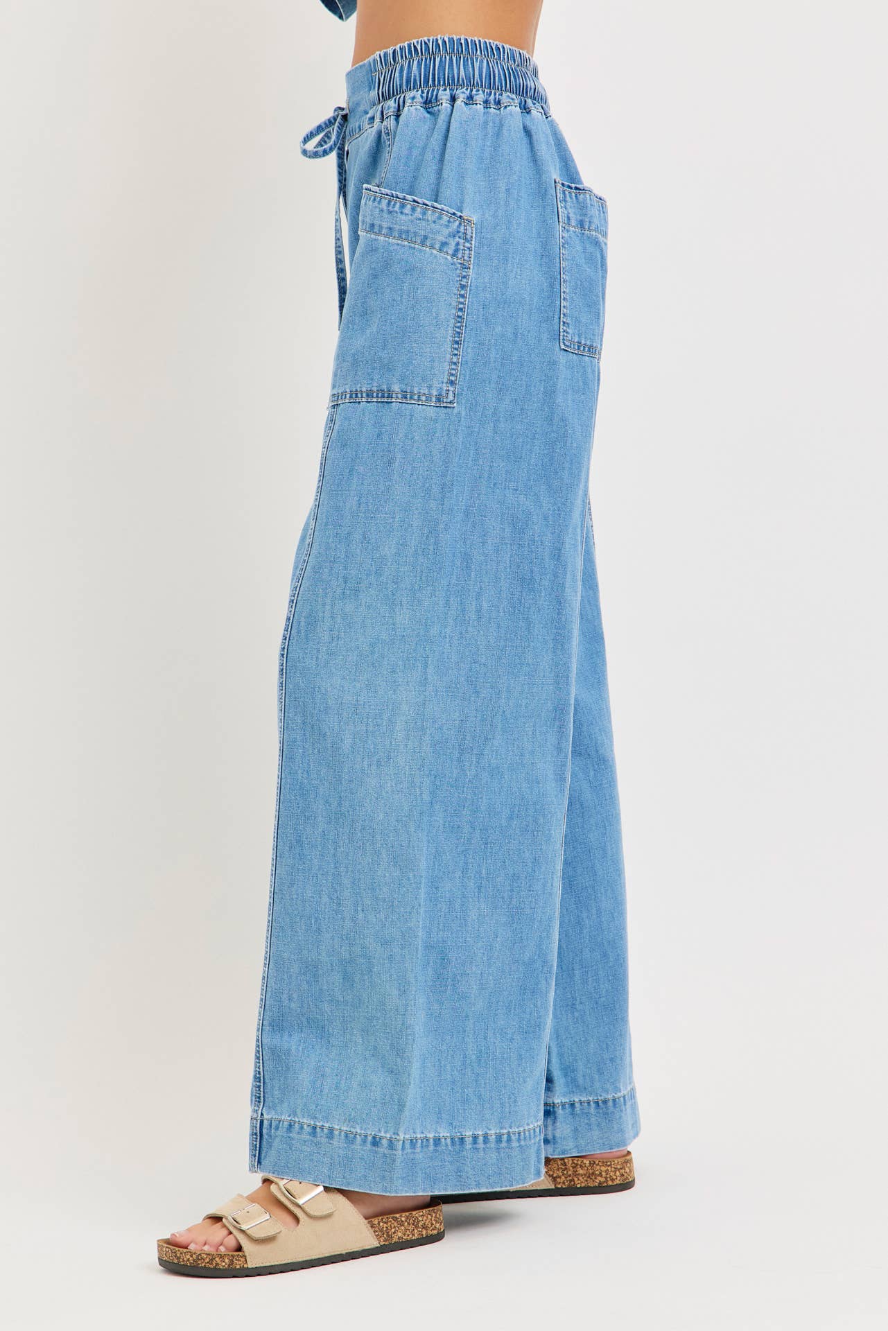 Denim Pull On Wide-Leg Pants