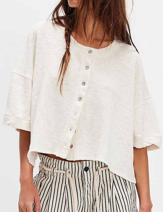 White Midi Sleeves Knitted Cardigan