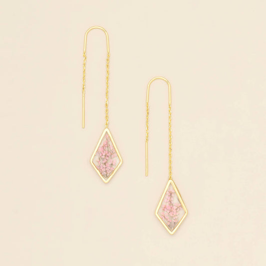 Pink Lace Flower/Gold Pressed Flower Thread Earring