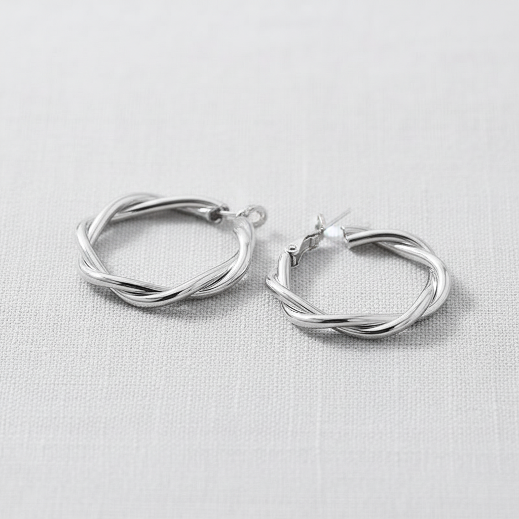 Silver Needle Hoop Earrings