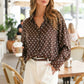 Polka Dot Collared Long-Sleeve Satin Blouse