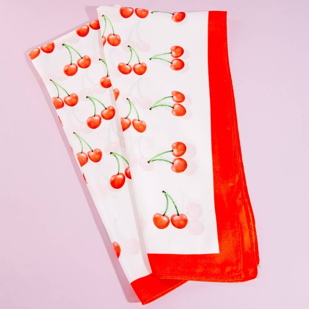 Cherry Print Red Border Square Bandana Scarf