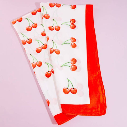 Cherry Print Red Border Square Bandana Scarf