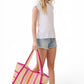 Natural Straw Tote With Multi Color Stripes