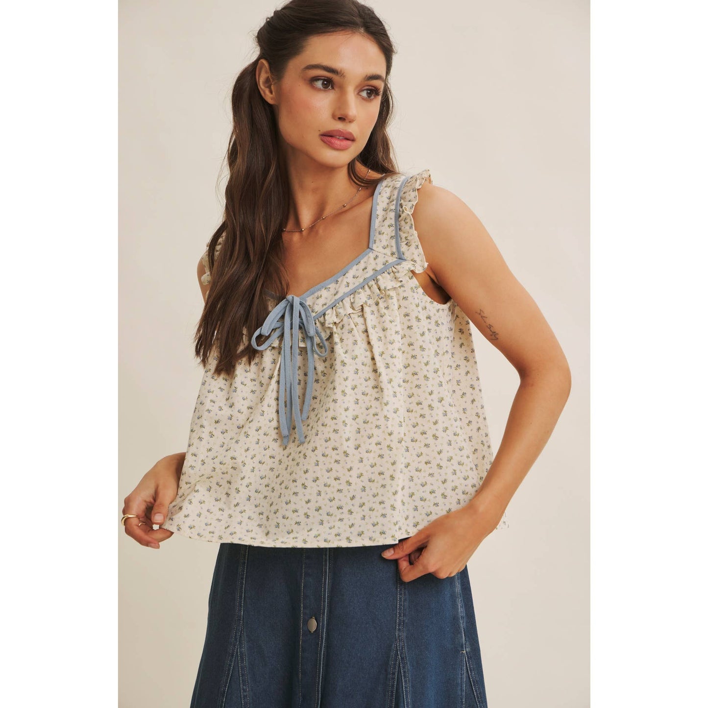 Antique Blue Meadow Ruffle Blouse