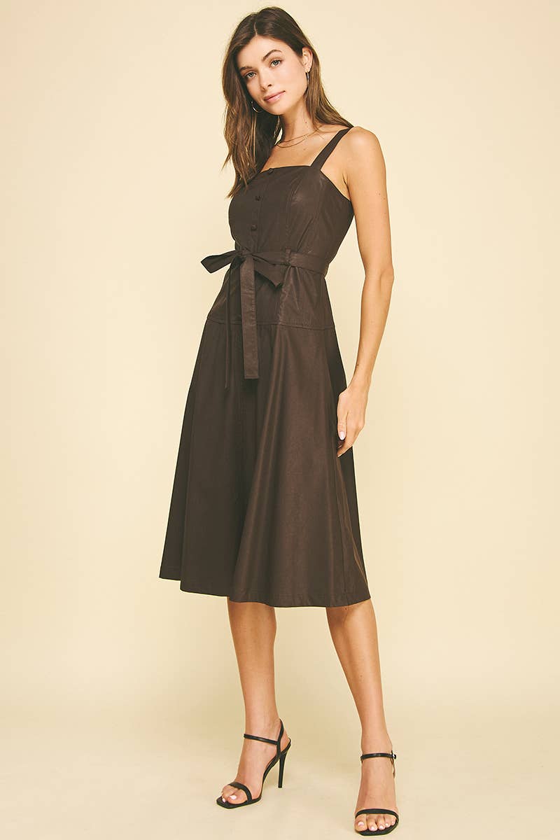 Faux Leather Button Down Dress