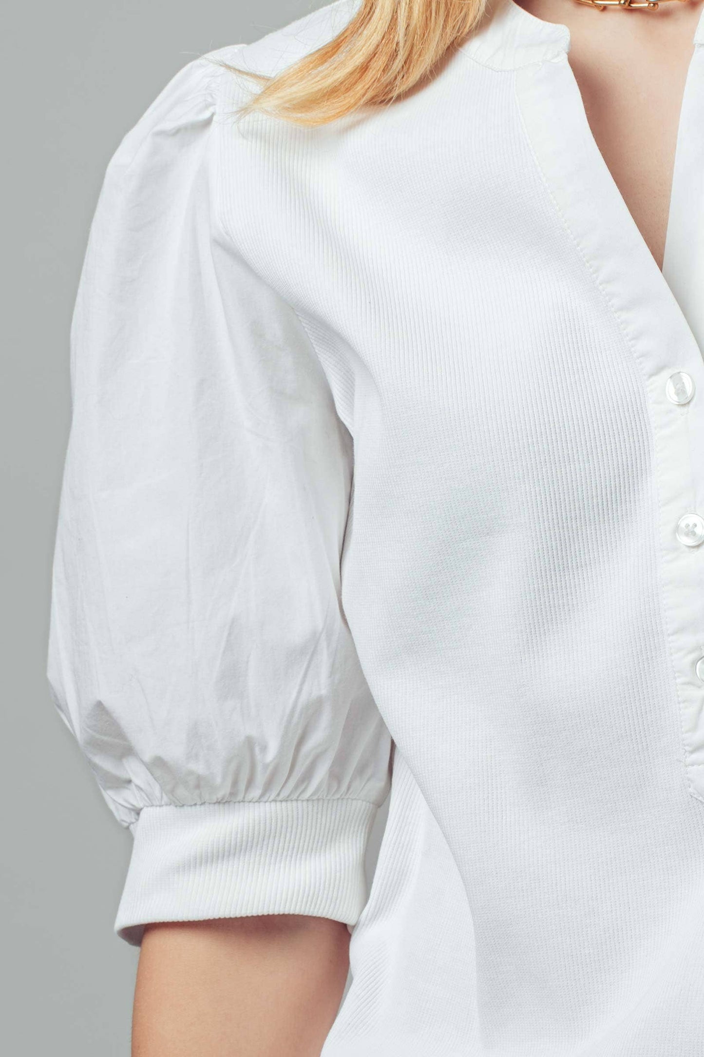 Ivory Puff Sleeve Henley Top