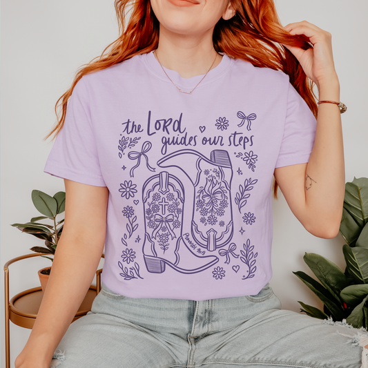 The Lord Guides Our Steps Cowboy Boot Orchid T-Shirt