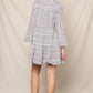 Navy Ivory 3/4 Sleeve V-Neck Striped Tiered Mini Dress