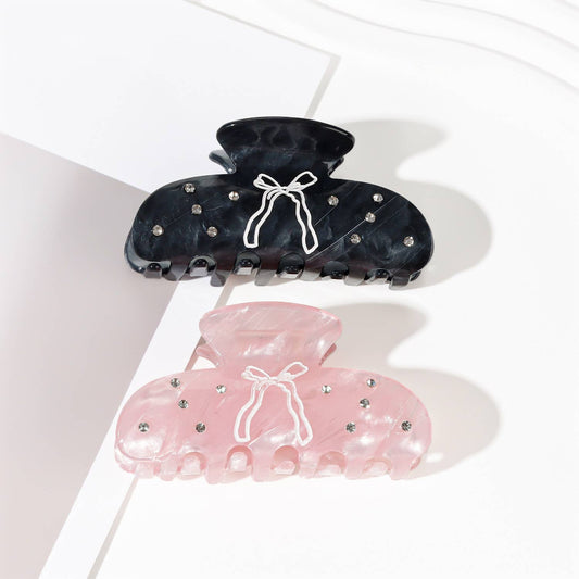 Bow Print & Rhinestone Embellished Hair Claw Clip