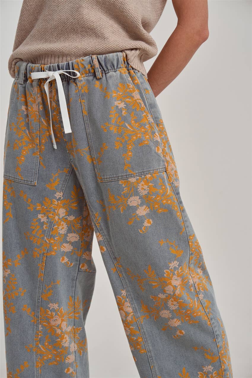Mid Rise Denim Relaxed Floral Denim Jeans