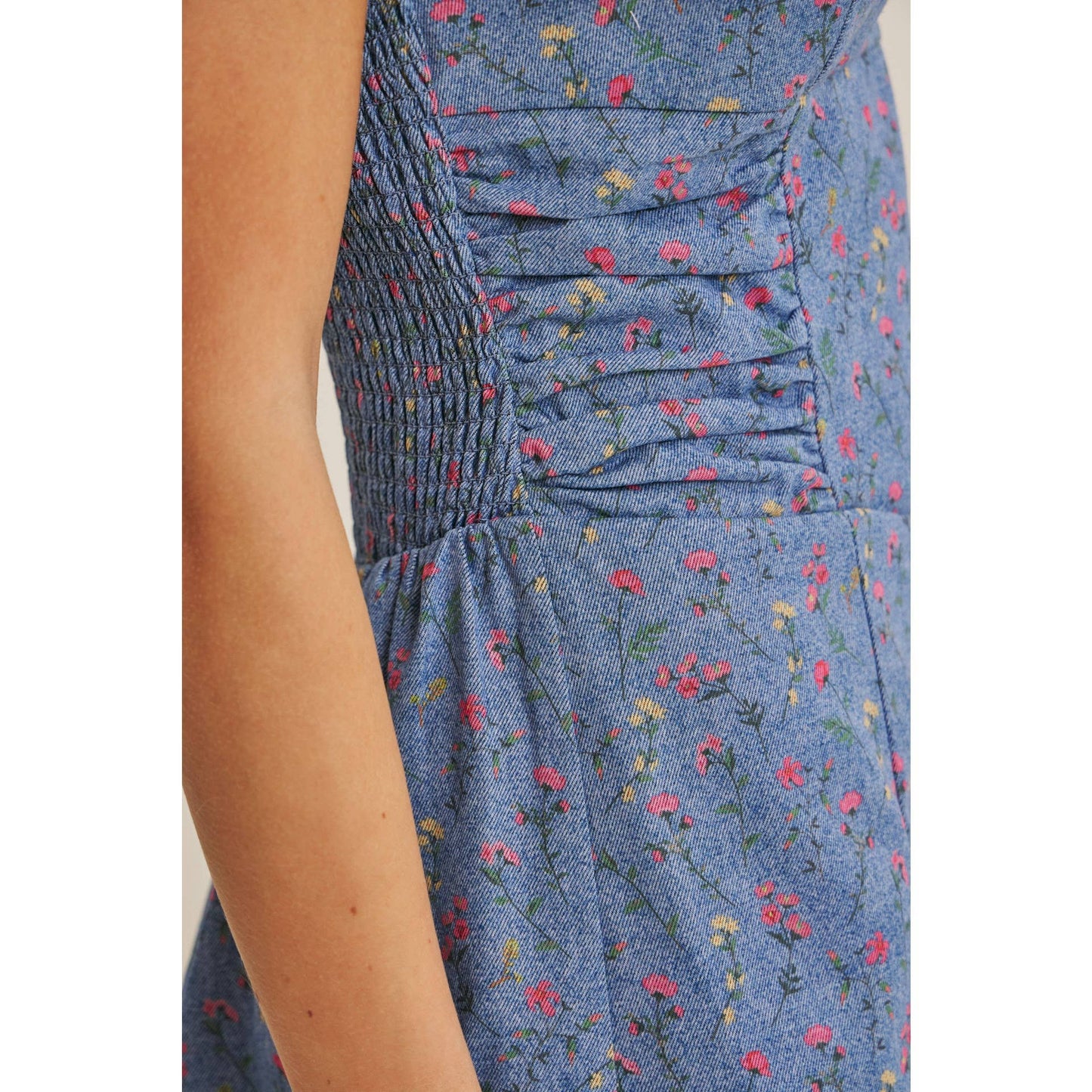 Vintage Garden Smocked Wash Denim Romper