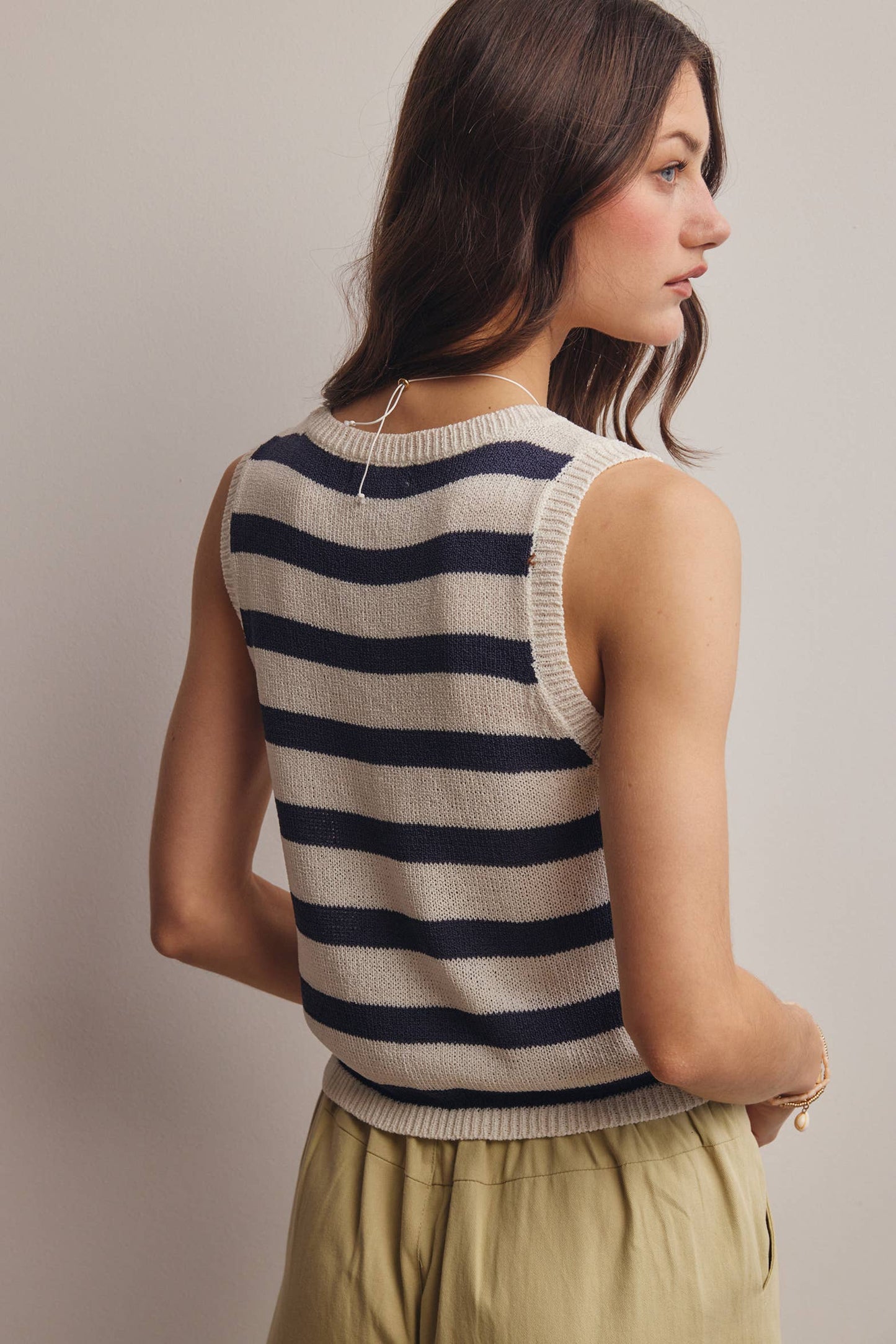 Striped Navy Button-Front Knit Vest Top