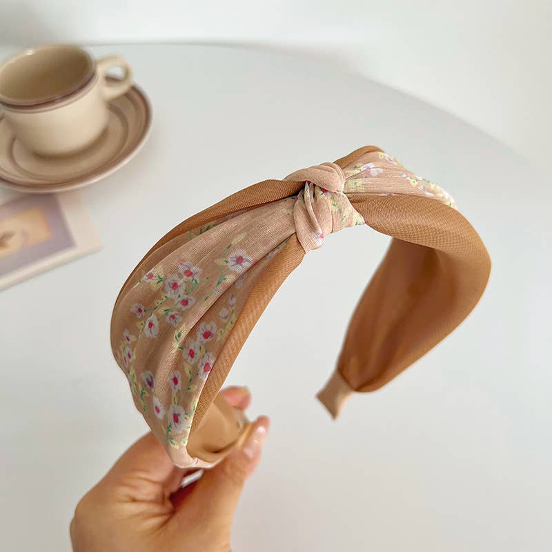 Peach Floral Printed Knot and Twist Headband