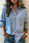 Lightweight Denim Striped Patchwork Button Down