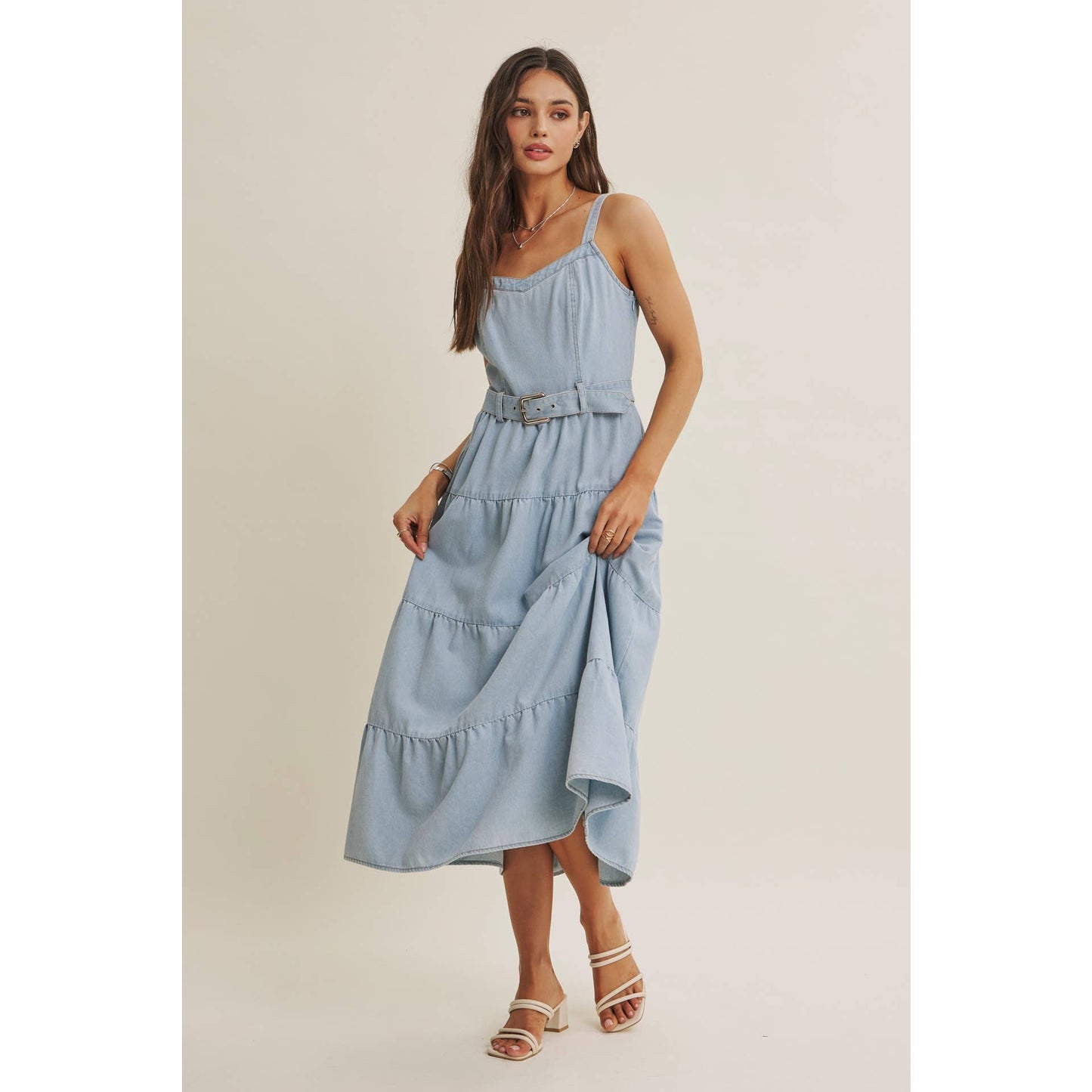 Mineral-Wahed Denim Midi Dress with Belt