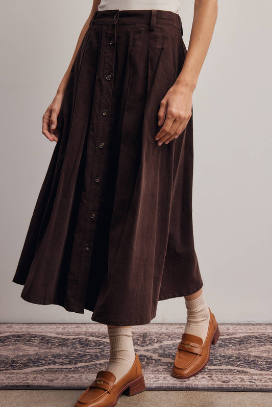Mocha Corduroy Button Front Midi Skirt