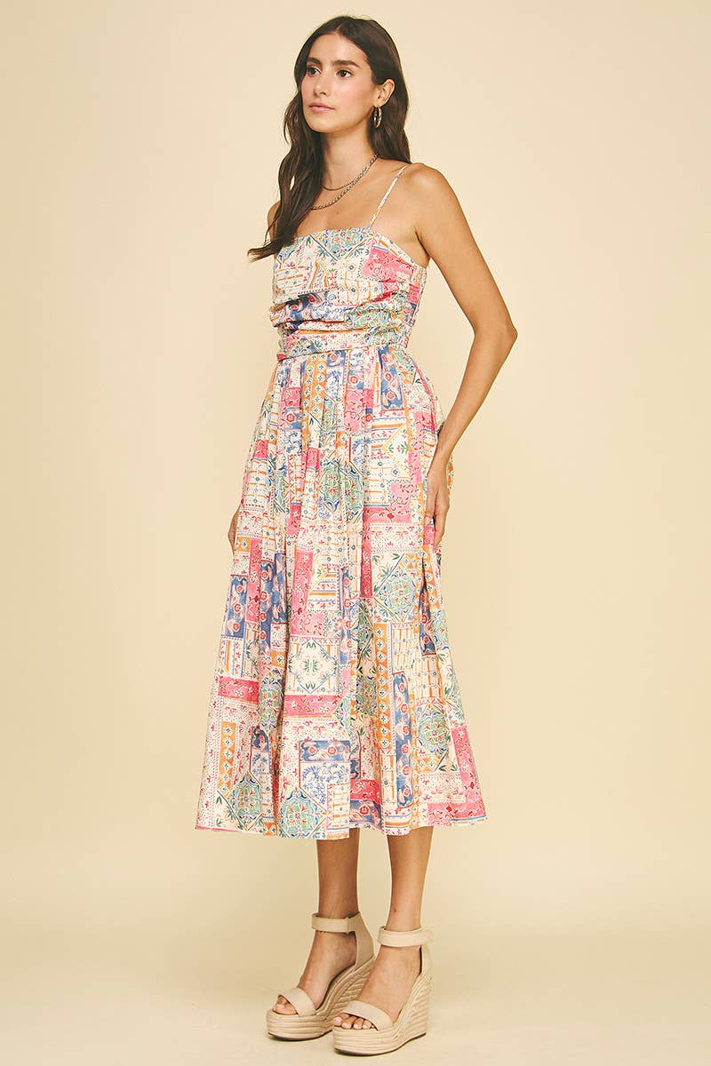 Cream Patchwork Midi Dress