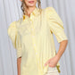 Stripe Collared Neck Short Puff Sleeve Blouse