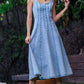 Lt. Denim Paneled Denim Midi Dress Exposed Back Zipper