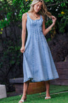 Lt. Denim Paneled Denim Midi Dress Exposed Back Zipper