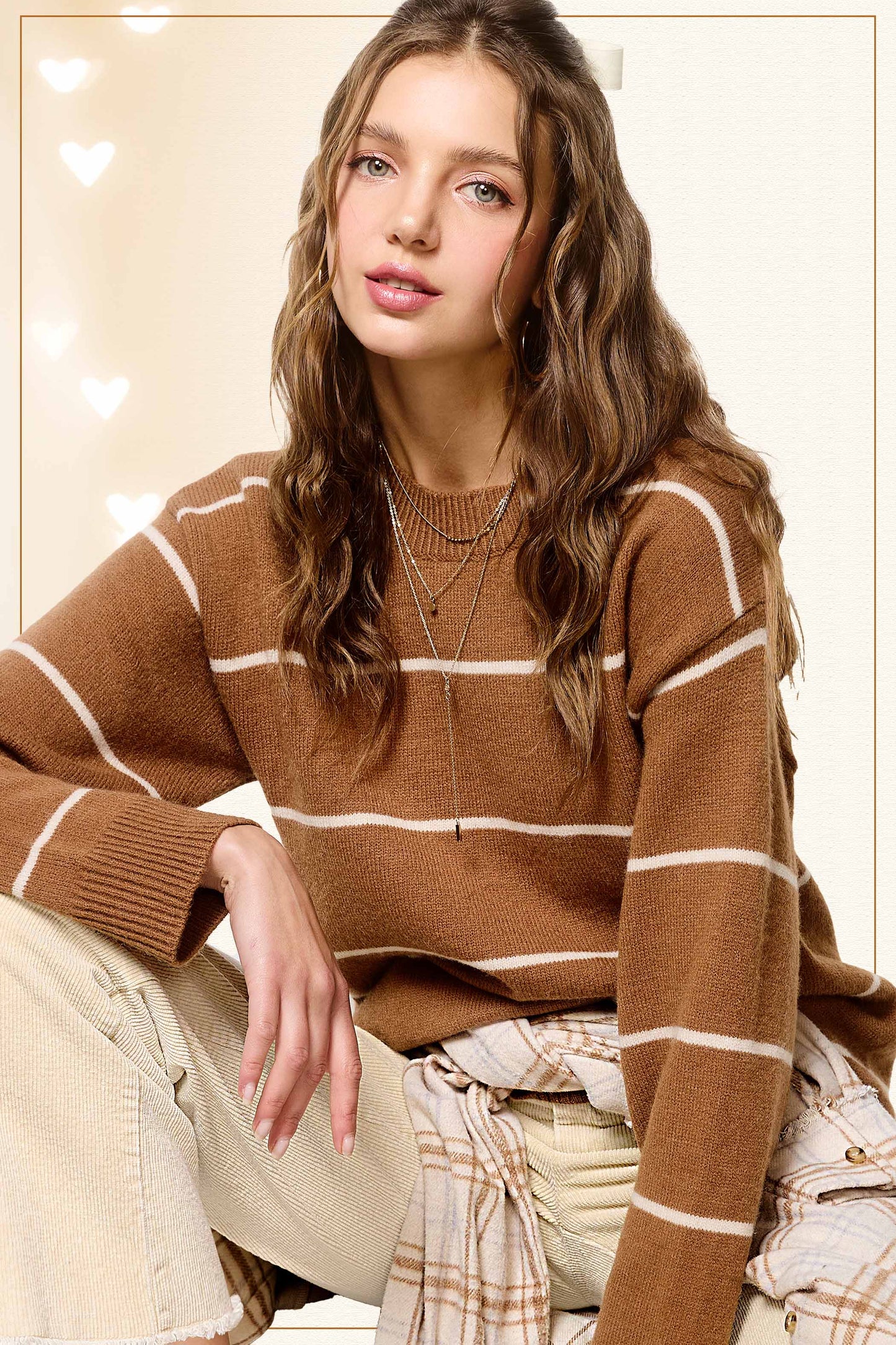 Stripe Long Sleeve Crew Mock Neck Sweater