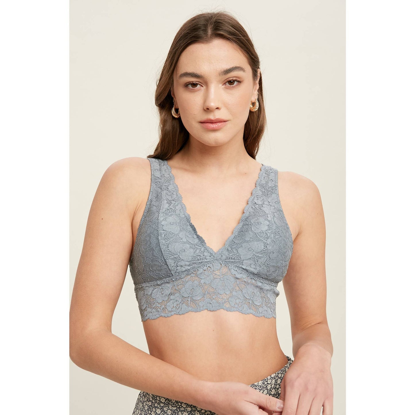 Scalloped Mountain Blue Lace V-Neck Padded Bralette