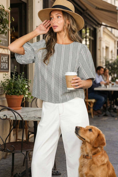 Black V-Back 2 Bow Plaid Blouse Top