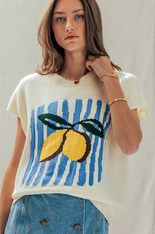 Lemon Graphic Knit Vest Citrus Top