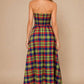Apple Blues Plaid Strapless Maxi Dress