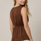 Brown Satin Jacquard Lace Trim Tank