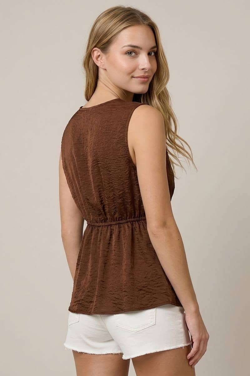 Brown Satin Jacquard Lace Trim Tank
