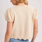 Embroidered Knit Cap Sleeve Open Front Tie Top