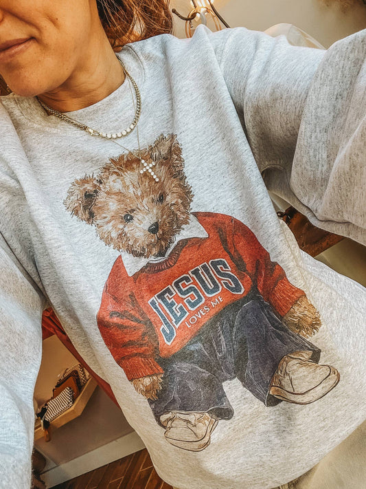 Jesus Loves Me Teddy Bear Crew Neck Sweatshirt