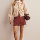 Floral Embroidered Ecru Knit Cardigan