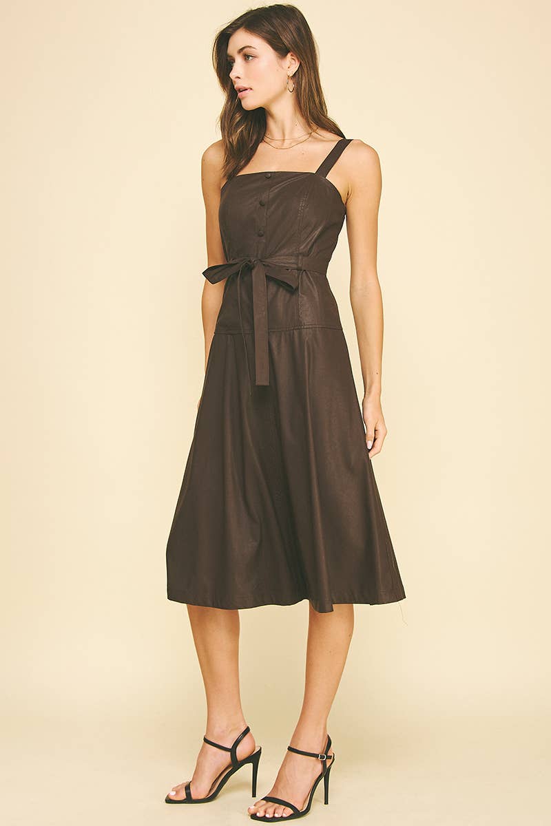 Faux Leather Button Down Dress