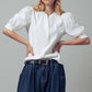 Ivory Puff Sleeve Henley Top