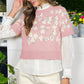 Floral Jacquard Short Sleeve Knitted Short Sleeve Sweater