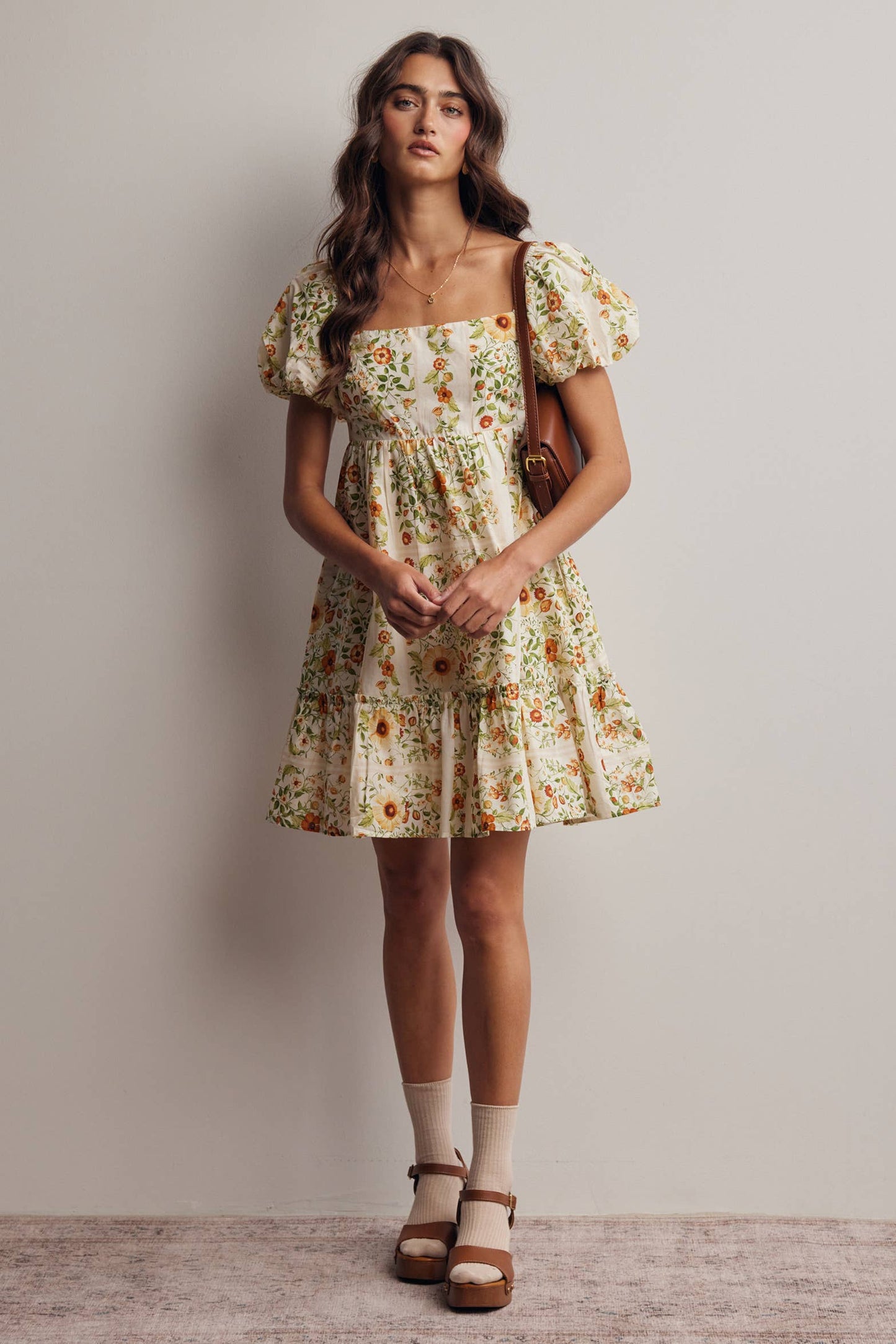 Midnight Floral Puff Sleeve Mini Dress