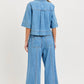 Denim Pull On Wide-Leg Pants