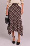 Red Plaid Hanky Hem Midi Skirt